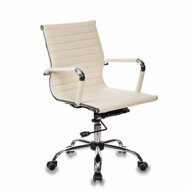 Кресло руководителя Бюрократ CH-883-LOW слоновая кость эко.кожа низк.спин. крестов. металл хром