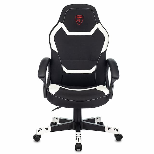 Кресло игровое Zombie 10 черный/белый ткань/эко.кожа крестов. пластик